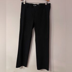 Betabrand Black Pinstripe Pants- Comfy Business Casual Stretchy Pants - Petite L